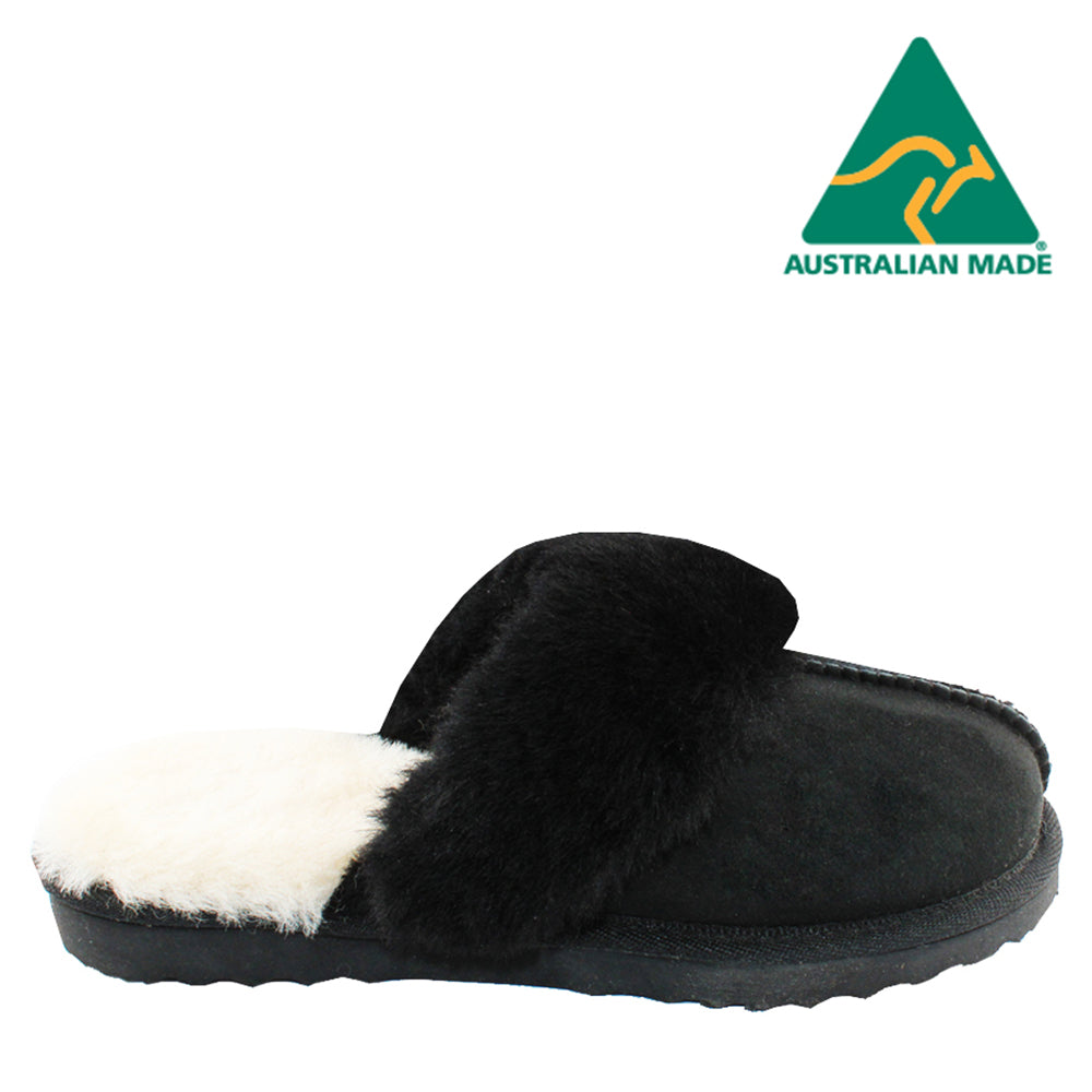 BONDI UGG Australian Made Wool Collar Sheepskin Scuff Slippers