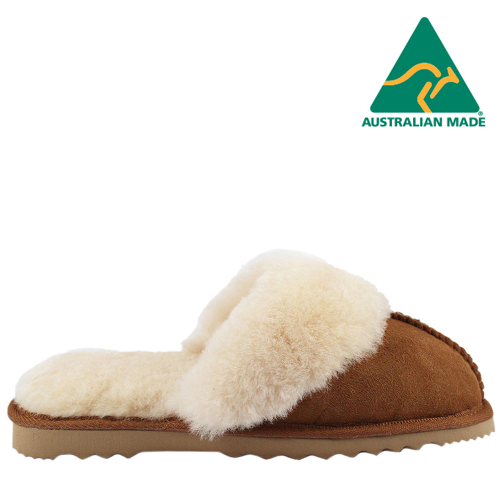 BONDI UGG Australian Made Wool Collar Sheepskin Scuff Slippers Bondi Ugg