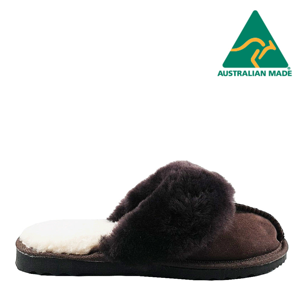 BONDI UGG Australian Made Wool Collar Sheepskin Scuff Slippers