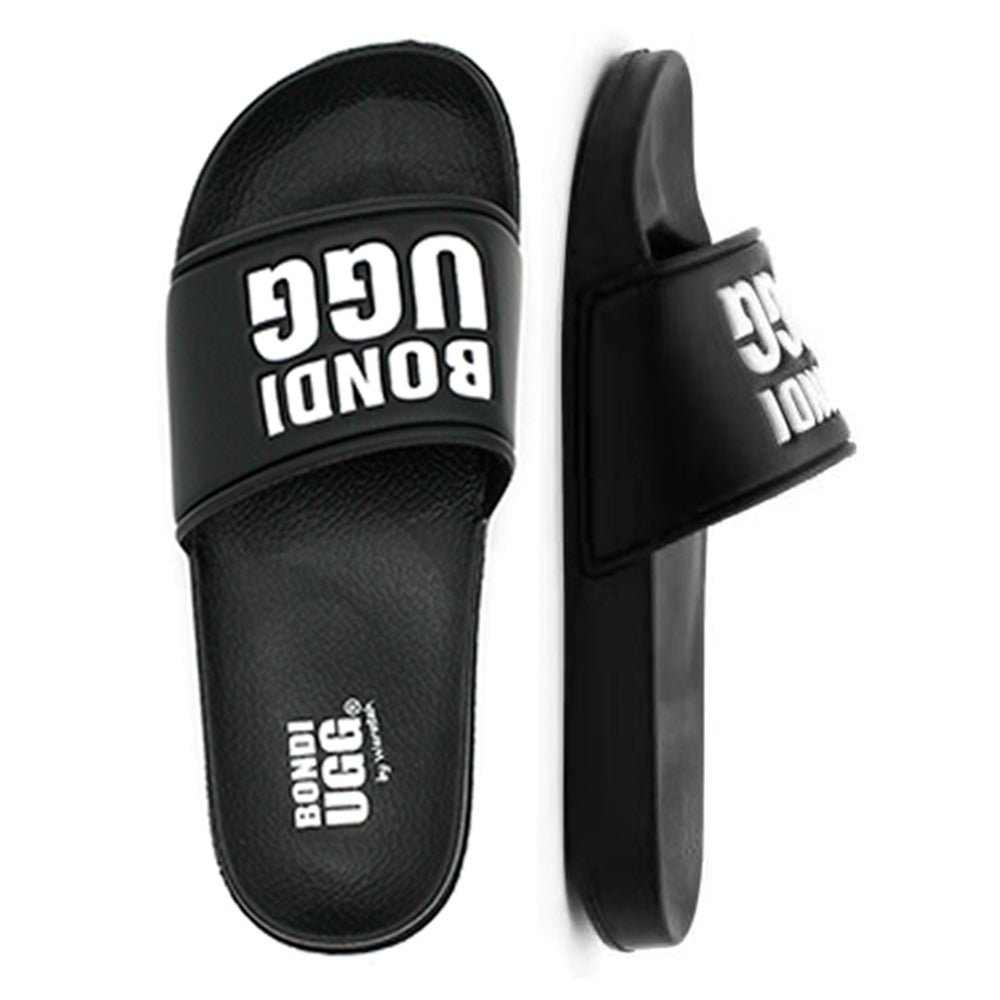 Ugg slides black top and white