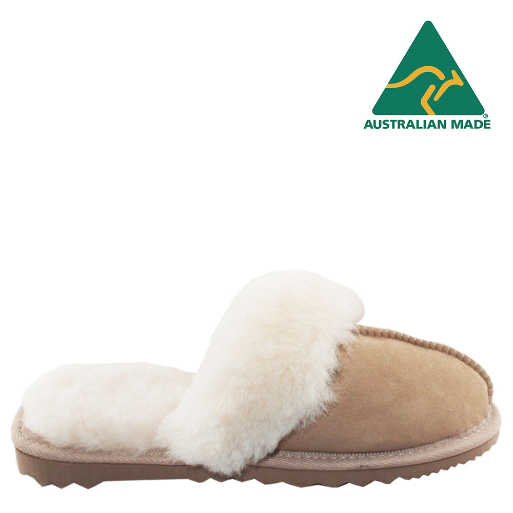 BONDI UGG Australian Made Wool Collar Sheepskin Scuff Slippers